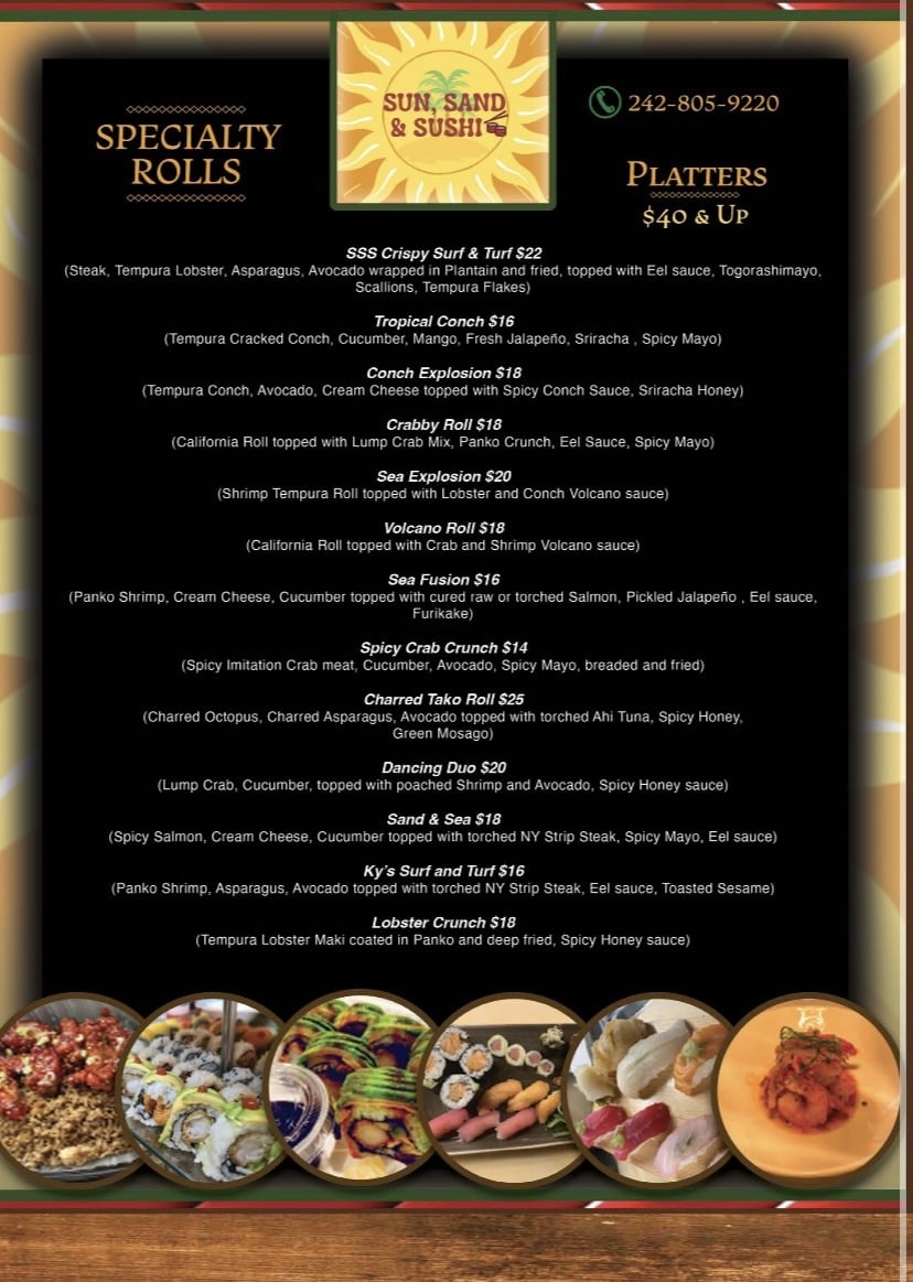 Sun, Sand & Sushi Menu